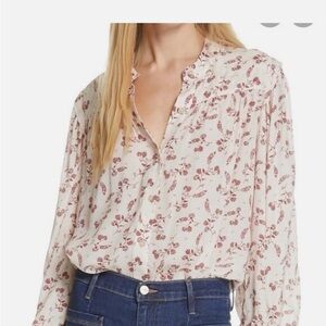 Frame Denim Floral Blouse in Cream and Red